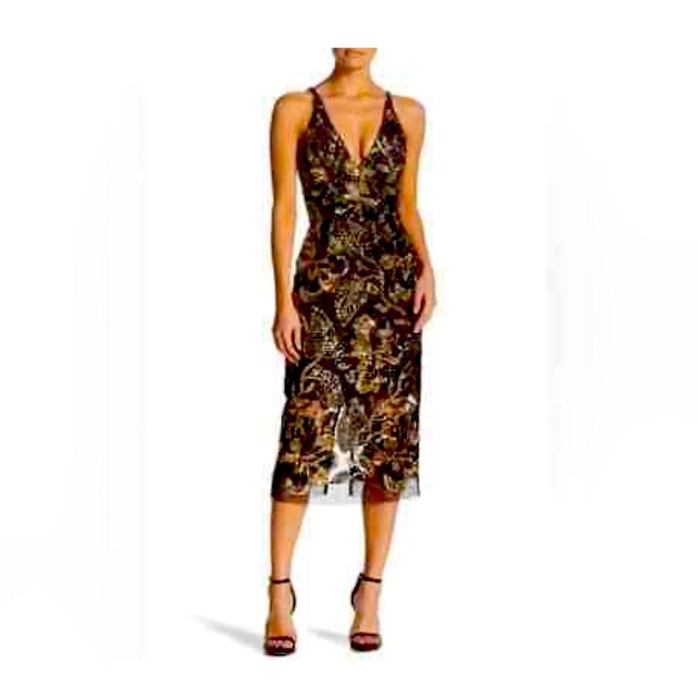 NWOT Dress The Population Margot Plunge Neck Sequin Midi Size S